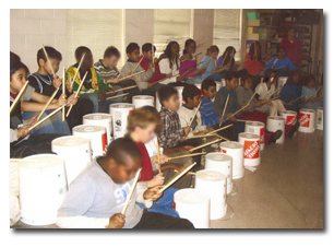Students bucket drumming